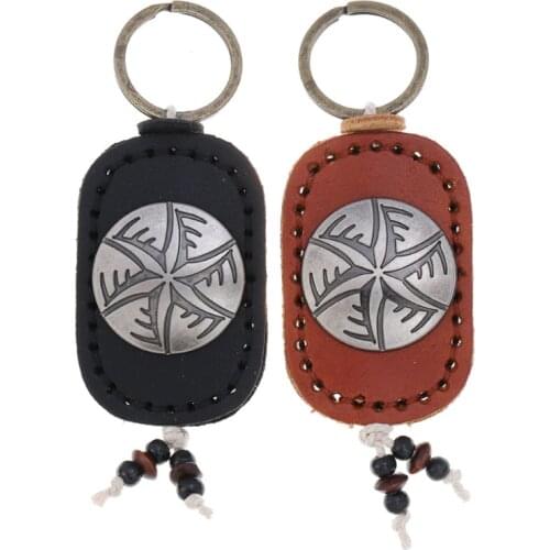 Punk Fashion Genuine Leather Keyring Keychain Men Women Gothic Car Key Rings Retro Metal Holder Bag Accessories Vintage Jewelry
