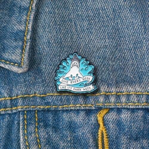 Cartoon Animal Fish Shark Wave Blue Enamel Brooch Alloy Badge Denim Clothes Bag Pins Cute Punk Jewelry Gifts For Friends