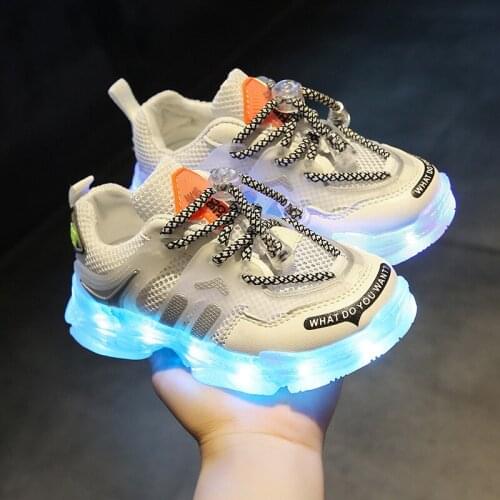 Childrens New USB Charging Led Shoes Glowing Sneakers Breathable Mesh Shoes Boys Girls Kid Causal Sneakers with Luminous Sole
