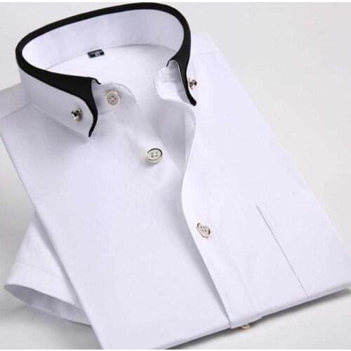 Double Layer Neck Short Sleeve Shirt Summer Fashion High Quality Cotton-Polyester Clothing with Chest Pocket