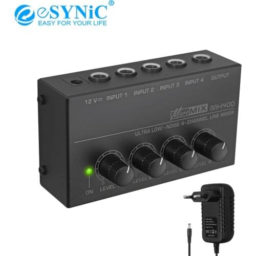 ESYNiC MX400 4-Channel Bass Noise Line Mono Audio Mixer For Guitars Bass Keyboards And Stage Mixer Ultra-compact Audio Mixer