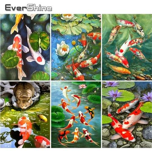 EverShine DIY Diamond Painting Goldfish 5D Full Drill Square Diamond Embroidery Animal Cross Stitch Mosaic Rhinestone Wall Decor