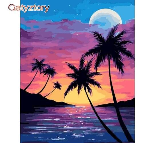 GATYZTORY Painting By Numbers For Adults HandPainted Coconut Tree Under Sun Landscape Picture By Number 40x50cm Frame Artwork