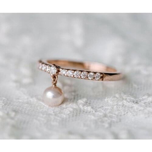 Classic Female Crystal Pearl Pendant Ring Charm Rose Gold Color Engagement Ring Trendy Round Zircon Love Wedding Rings For Women