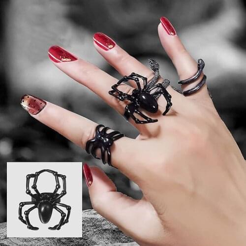 1 Piece European New Retro Punk Gothic Spider Ring Fashion Personality Stereoscopic Opening Adjustable Ring Jewelry Black Silver