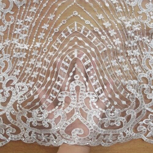 2021 New Arrival White Sequins Beads Embroidery Lace Fabric For Bridal Dress HY1129-1