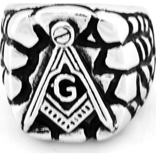FANSSTEEL Stainless Steel Jewelry Master Mason Compass and Square Masonic Ring FSR09W23