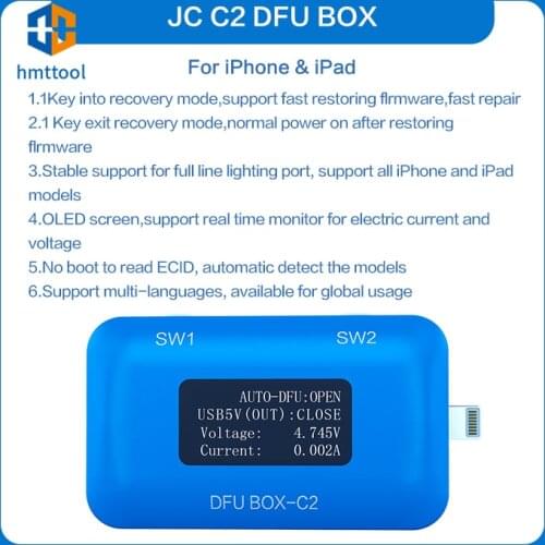 Hot Selling JC DFU BOX C2 for DCSD Cable for IPhone & for IPad One Key Display Restore Reboot IOS SN ECID MODEL Information Read