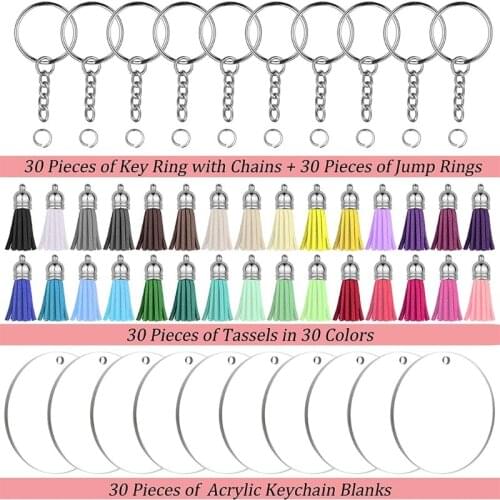 M2EA 120Pcs Acrylic Ornament Blanks Kit with Color Tassels Key Chain Rings Jump Rings