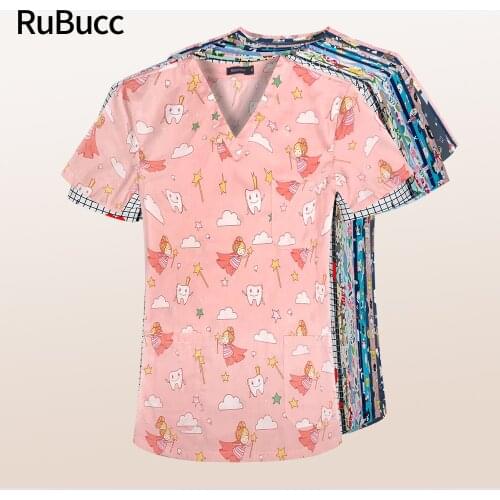 Medical Surgical Scrubs Tops New Cotton Print Scrub Shirt Beauty Salon Work Lab Pet Shop Health Working Workers Doctor Clothes
