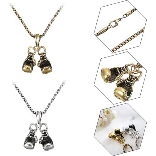 Fashion Boxing Glove Pendant Necklace Stainless Steel Charm Necklace Unisex Punk Style Sport Necklace Jewelry Accessories Gift