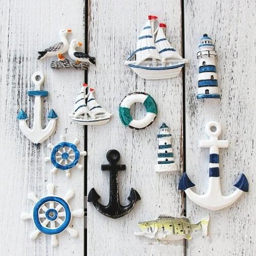 Mediterranean Style Resin-starship Lighthouse Helmsman Anchor Seabird Swimming Circle Ornaments Resin Crafts Home Decoration