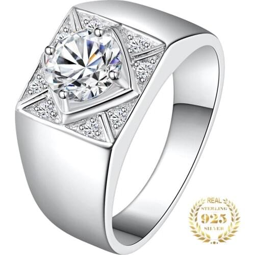 Real 925 Sterling Silver Mens Ring Fine Jewelry Luxury Exquisite Wedding Proposal Elegant Original Design Engagement Retro Trend