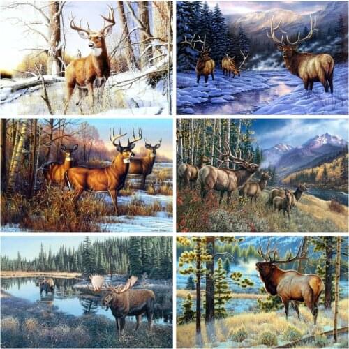 Embroidery Counted Cross Stitch Kits Needlework - Crafts 14 ct DMC Color DIY Arts Handmade Decor - Deer Elk Moose