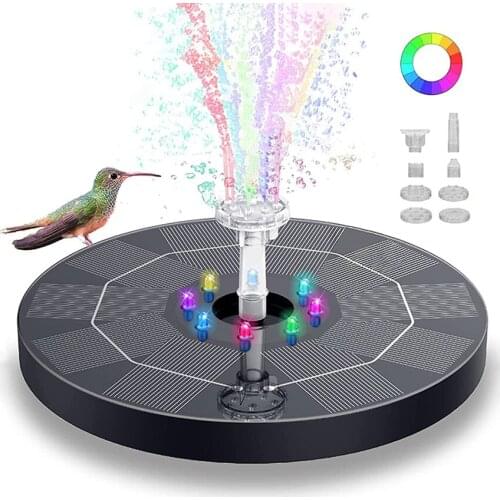 Solar Fountain Pump, 3W Solar Powered Fountain with 6 Removable Nozzles, Solar Bird Bath Fountain for Pond, Garden, Patio