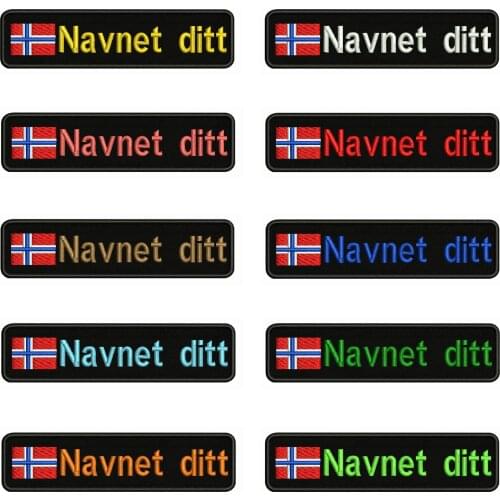 Norwegian flag Norway 10X2.5cm Embroidery Custom Name Text Patch Stripes badge Iron On Or Velcro Backing Patches For Clothes Hat