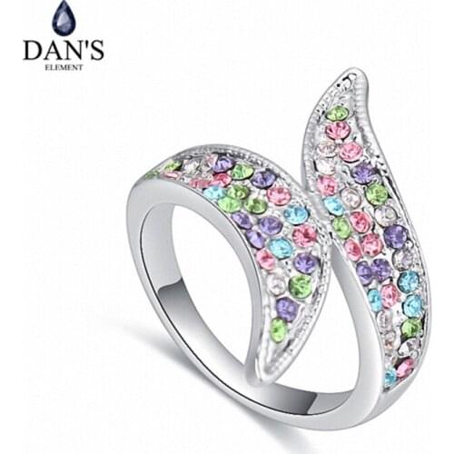 DANS New Hot Sale 5 Colors Real Austrian Crystals Romantic Leaf Fashion Rings For Women Valentine Gift 124581
