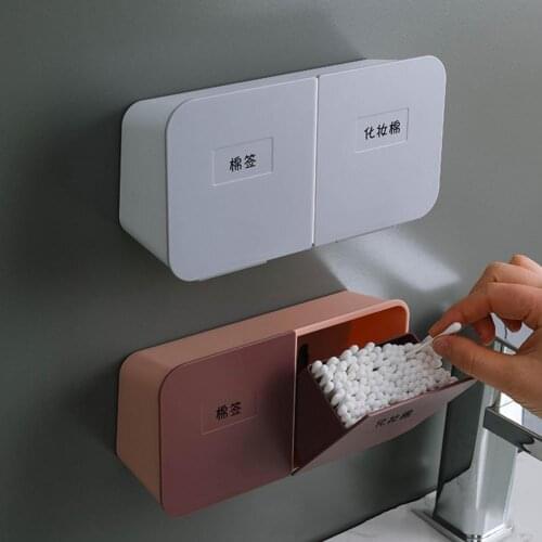 Rectangle Useful ABS Bathroom Cotton Holder Self-stick for Cotton Ball