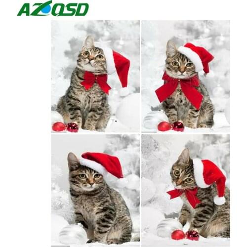 AZQSD Oil Painting By Numbers Christmas Cat Handmade Gift Unframe DIY Coloring By Numbers Animla Acrylic Paint Home Decoration