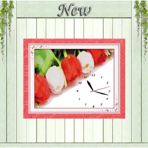 Rose love flowers clock home decor painting counted printed on canvas DMC 14CT 11CT Cross Stitch Needlework Sets Embroidery kits