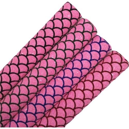 Mermaid Fish Scales Printed Chunky Glitter Vinyl Fabric Sheet Felt Backing Synthetic Leather Faux Vinil DIY A4 SIZE T549A