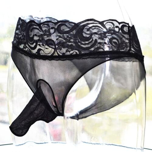 Sexy Lace Low Rise G-string U Convex Pouch Sheer Seamless G-string COCkring Mesh See Through Breathable Solid Underwear Gay Wear