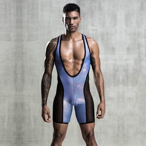 DS Nightclub Bar Sexy Male Colorful Bodysuit DJ Mesh Perspective Jumpsuit For Mens Party GoGo Stage Costume Sport Tights DWY3709