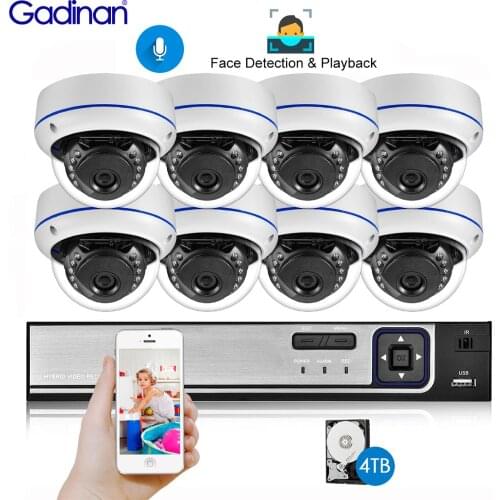 Gadinan Face Detection 8CH 5MP NVR CCTV Security Kit System POE Audio Record Dome Outdoor POE IP Camera Video Surveillance Set