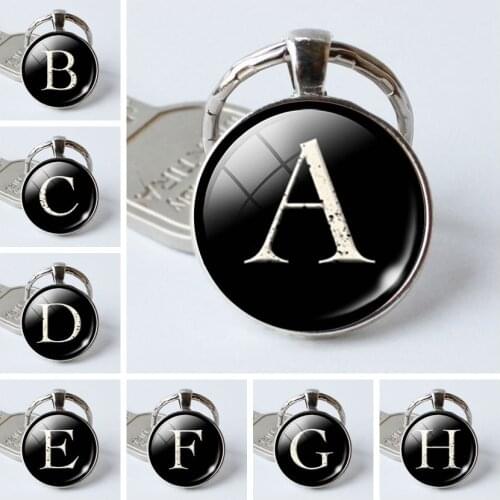 WG 1pc 26 English letters Time Gem&stone Keychain Keyrings Cabochon Glass Keychain Pendant Jewelry For Female Gift