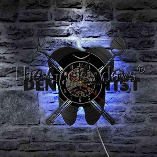 Dental Office Smile Whitening Teeth Dentist Equipment Vinyl Record Wall Clock With LED illumination Decorative Lighting