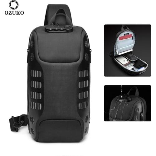 OZUKO New Men Multifunction USB Male Shoulder Bag Waterproof Anti-theft Fashion Sling Messenger Bags Mens Crossbody Chest Pack