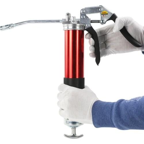 Heavy Duty Professional Pistol Grip Grease Gun with Flexible Hose, Extension Rigid Pipe, 500cc Grease Gun Kit, Red