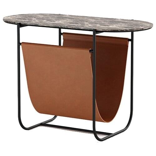 Light luxury marble corner several designers saddle leather magazines, books and newspapers storage rack hall sofa edge several