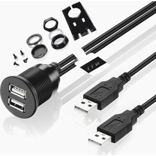 Dual USB 2.0 Male to USB 2.0 Female Extension Cable With Flush Mount Panel For Car Truck Boat Motorcycle