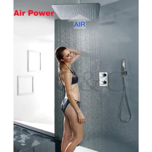 16 Inch UFO Air Drop Ultra-thin Rainfall Shower Head Thermostat Rainfall Bathroom Shower Faucet Set