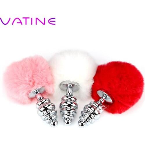 VATINE Metal Butt Plug Anal Plug Bead Rabbit Tail Sex Toys for Women Men Gay Stainless Steel Female Male Masturbation