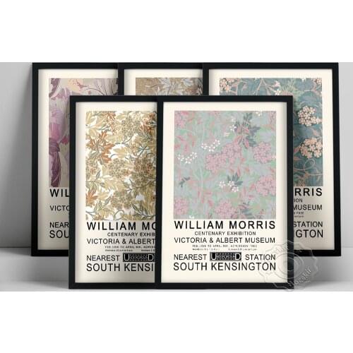 William Morris Exhibition Museum Poster, Flower Leaf Fabric Textured Background Wall Painting, Vintage Wall Art, Morris Decor