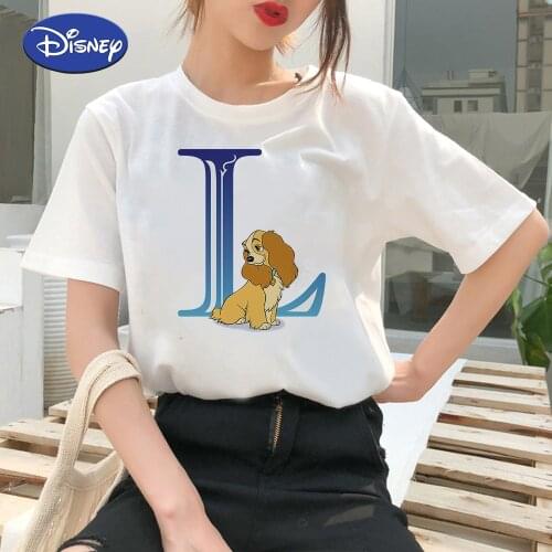 Womens T-Shirt Disney Lady Tramp Shirt Beauty and The Beast Cartoon Tshirt Letter L K M N Hipster Design Summer Street Vetement