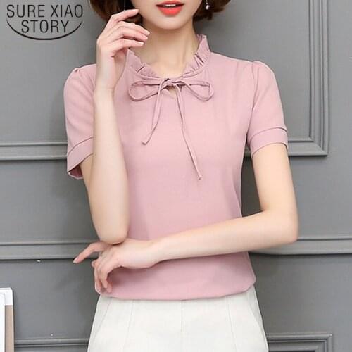 Casual Short Sleeve Chiffon Blouse Women Tops and Blouse Pink White Women Clothing Plus Size Blouse 5XL Tops Women 4398 50