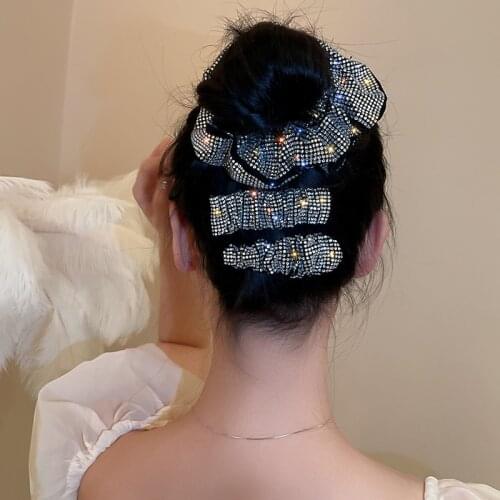 Square Waterdrop Bling Crystal Hairpin Headwear for Women Girls Rhinestone Black Hair Clip Pins Barrette Hair Rope Accessories