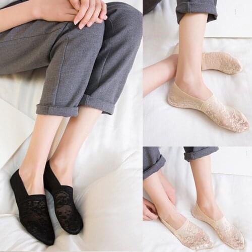 Women Lace Flower Solid Color Sock Summer Fashion Wild Deep Mouth Antiskid Invisible Womens Boat Socks Ankle Low Slipper Socks