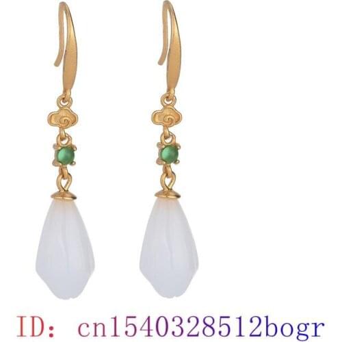 White Jade Flower Earrings Chalcedony 925 Silver Gifts Zircon Charm Crystal Fashion Women Natural Gemstone Amulet Jewelry