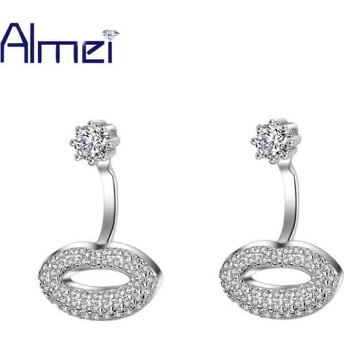 Almei 15% Off Dropshipping Sexy Lip Kiss Stud Earrings for Women Ladies Silver Color Earring With Zircon Stones Jewelry ED323