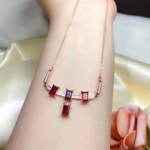 Pigeon blood Red Garnet gemstone collarbone necklace for women real 925 silver necklace natural gem girl birthday party gift