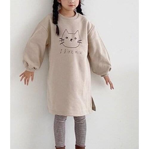 Winter clothes lazy wind wild girls round neck cute cat plus velvet split ends fashion ladies new sweater dress