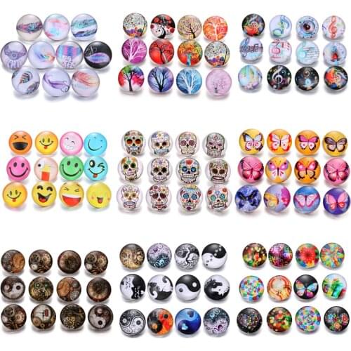 10pcs New 18MM Glass Snap Buttons Mixed Colors Glass Cabochon Life Tree Snaps Button Fit DIY Snap Bracelet Jewelry Print Buttons