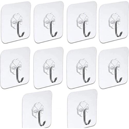 10 Pieces of Transparent Waterproof Hook Perforation Free Super Sticky Bathroom Mop Kitchen Tableware Bedroom Insert Row Storage