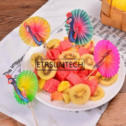 100sets 3D Multicolor Peacock Cupcake Topper Fruit Fork Picks Kids Birthday Cake Decoration Wedding Party Supplies