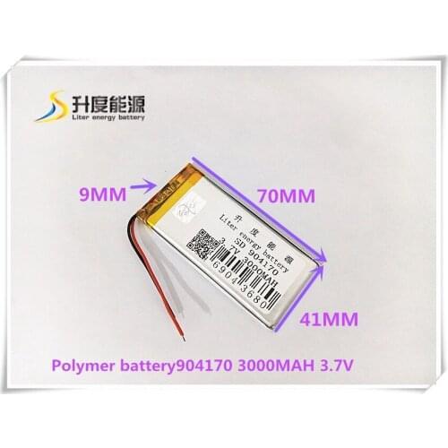 3.7V 3000mAH 904170 Polymer lithium ion / Li-ion battery for TOY CAMERA GPS MP3 MP4 POWER BANK CELL PHONE