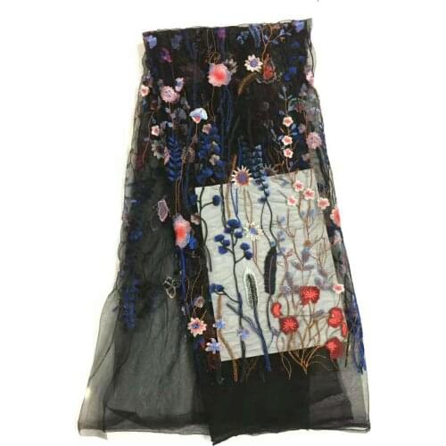5yards BB815 stock good quality nice colorful floral wild flower embroidery net mesh lace fabric for evening dress/wedding